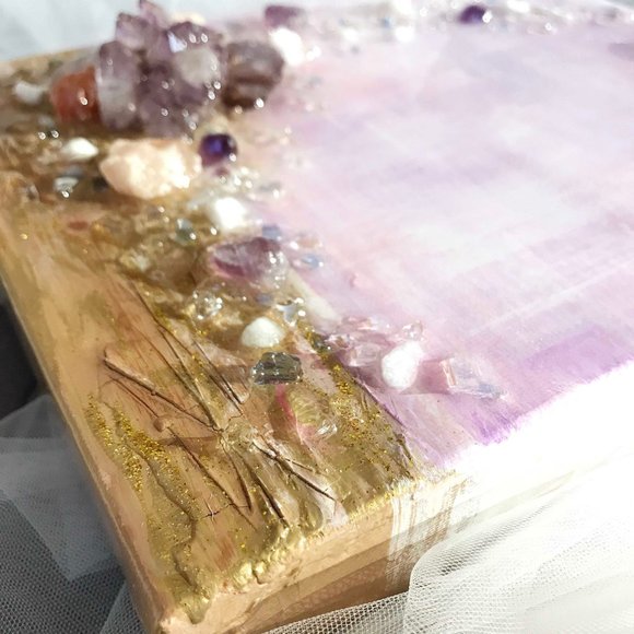 Abstract fluid acrylic wall art with gemstones - Picture 7 of 9